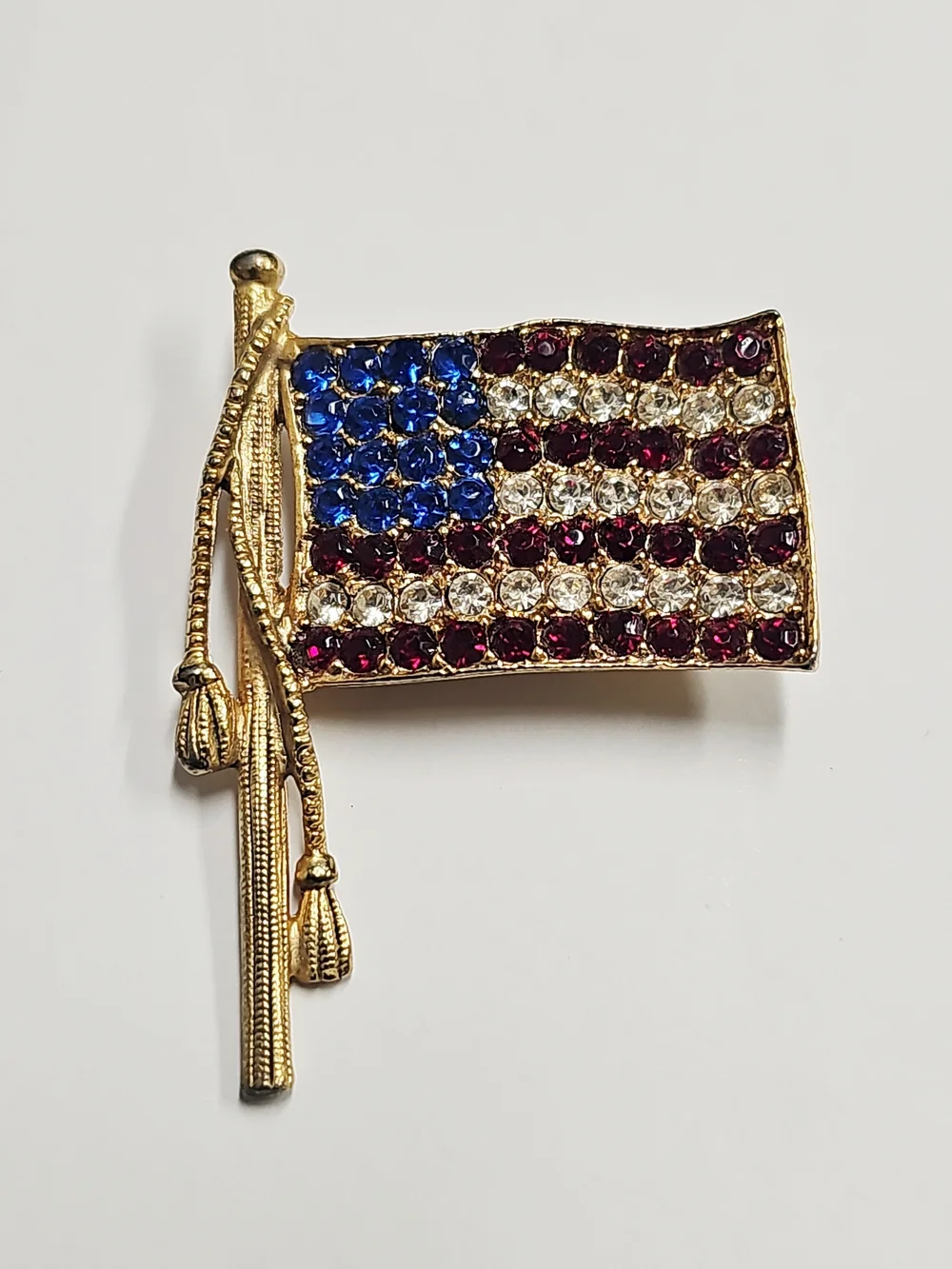 Gold-tone American Flag Pin With Red White & Blue Crystals